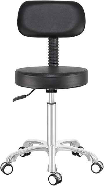 Adjustable Swivel High Desk Stool Chair for Beauty Kitchen Office Drum,Tall Metal Frame Stool on Wheels and Back (Black)