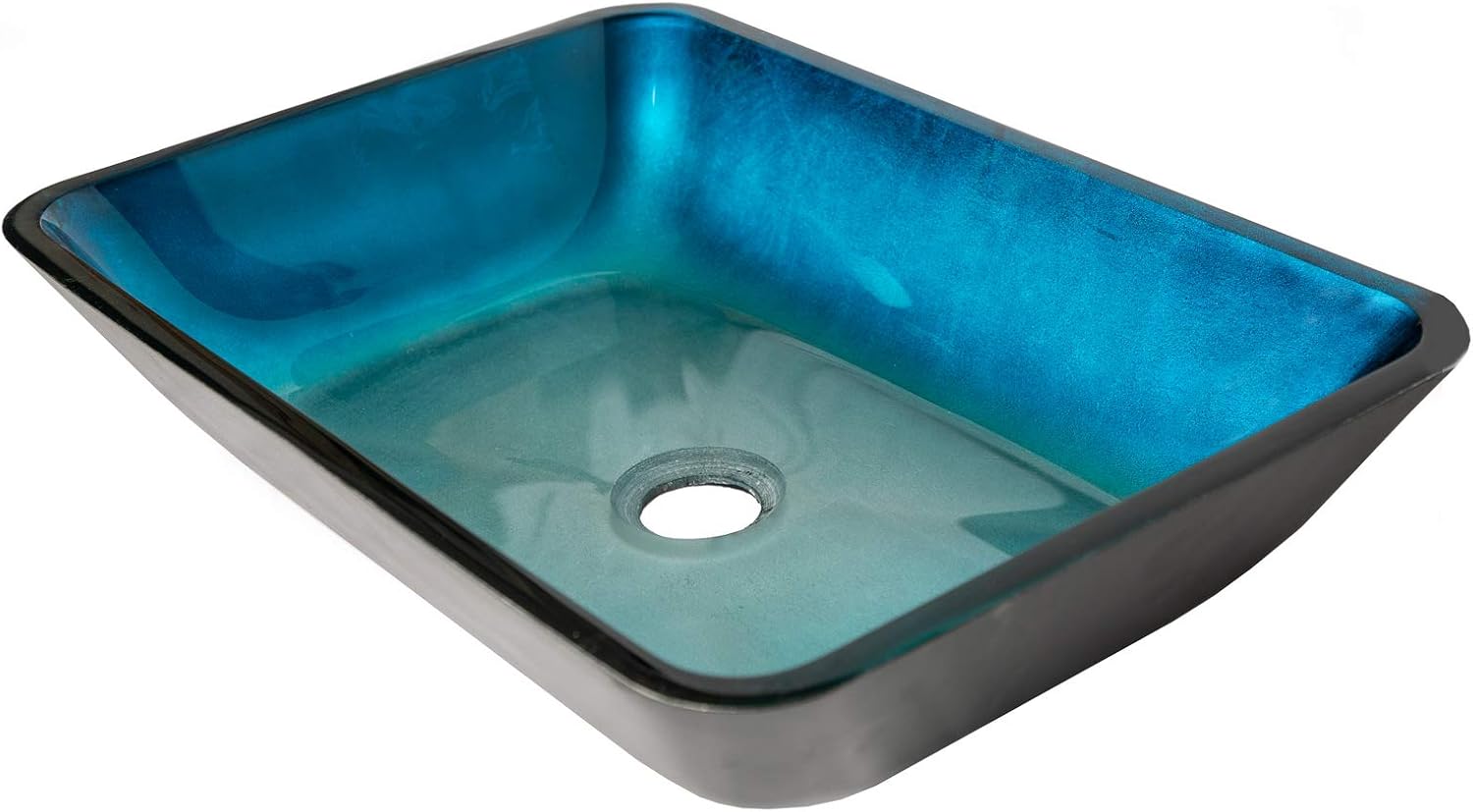 Eden Bath Black & Turquoise Foil Rectangular Glass Sink Bowl Bathroom Vessel Sink for Vanity Top