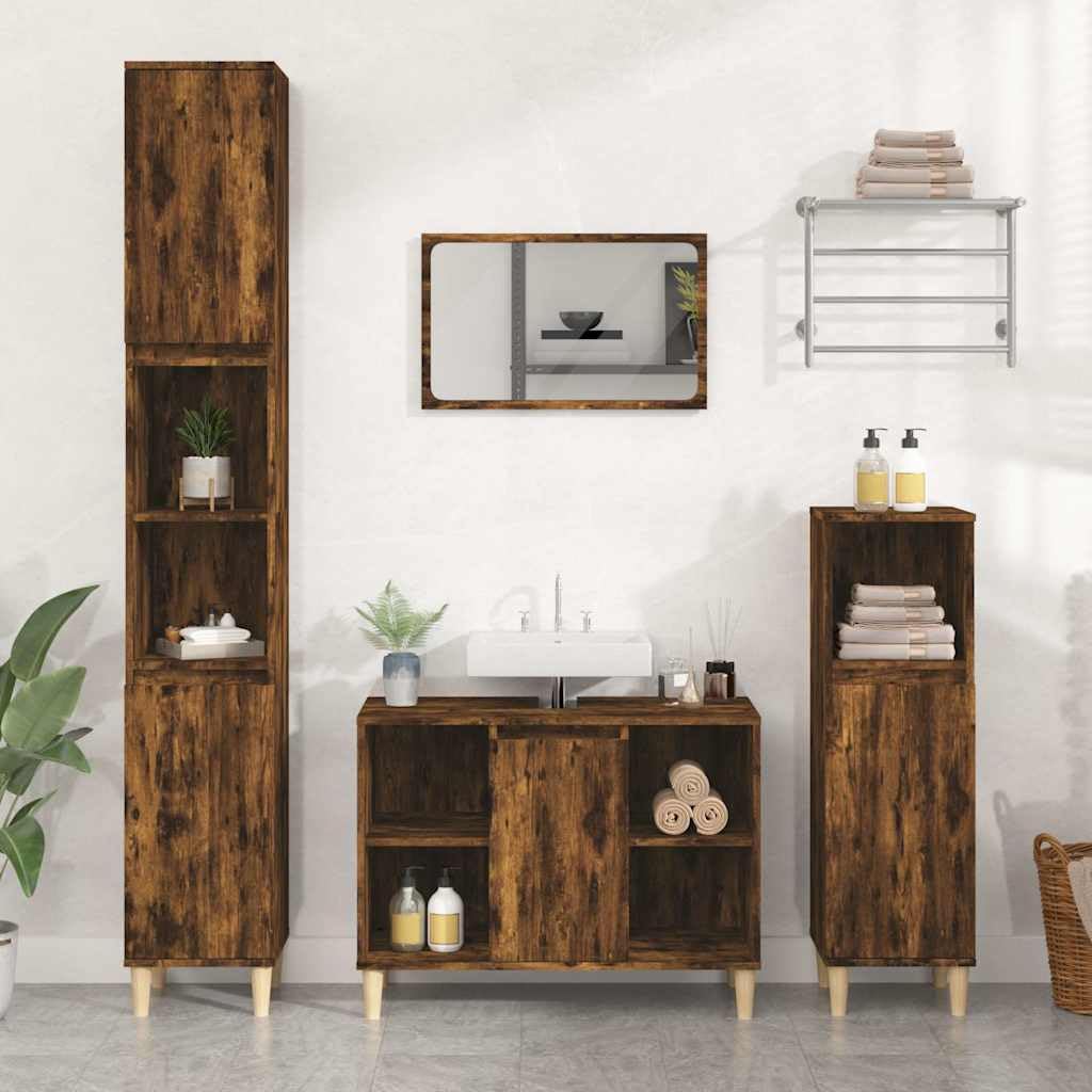 Meuble lavabo chêne fumé 80 x 33 x 60 cm bois ingénierie