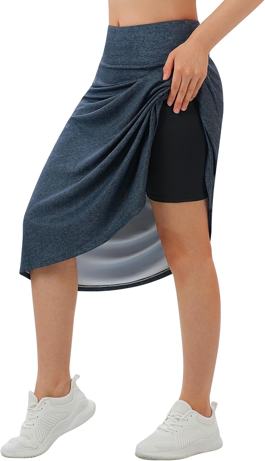 beroy Women 28" Long Skorts for Woman with 2 Pockets Modest Skirt with Shorts Underneath High Waisted Long Skorts