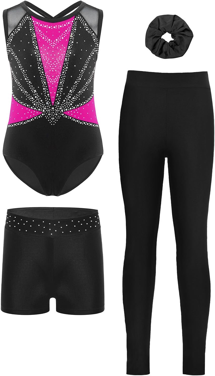 Kids Training Outfits Gymnastics Leotard with Shorts Skating Clothing Sets for Dance Sports