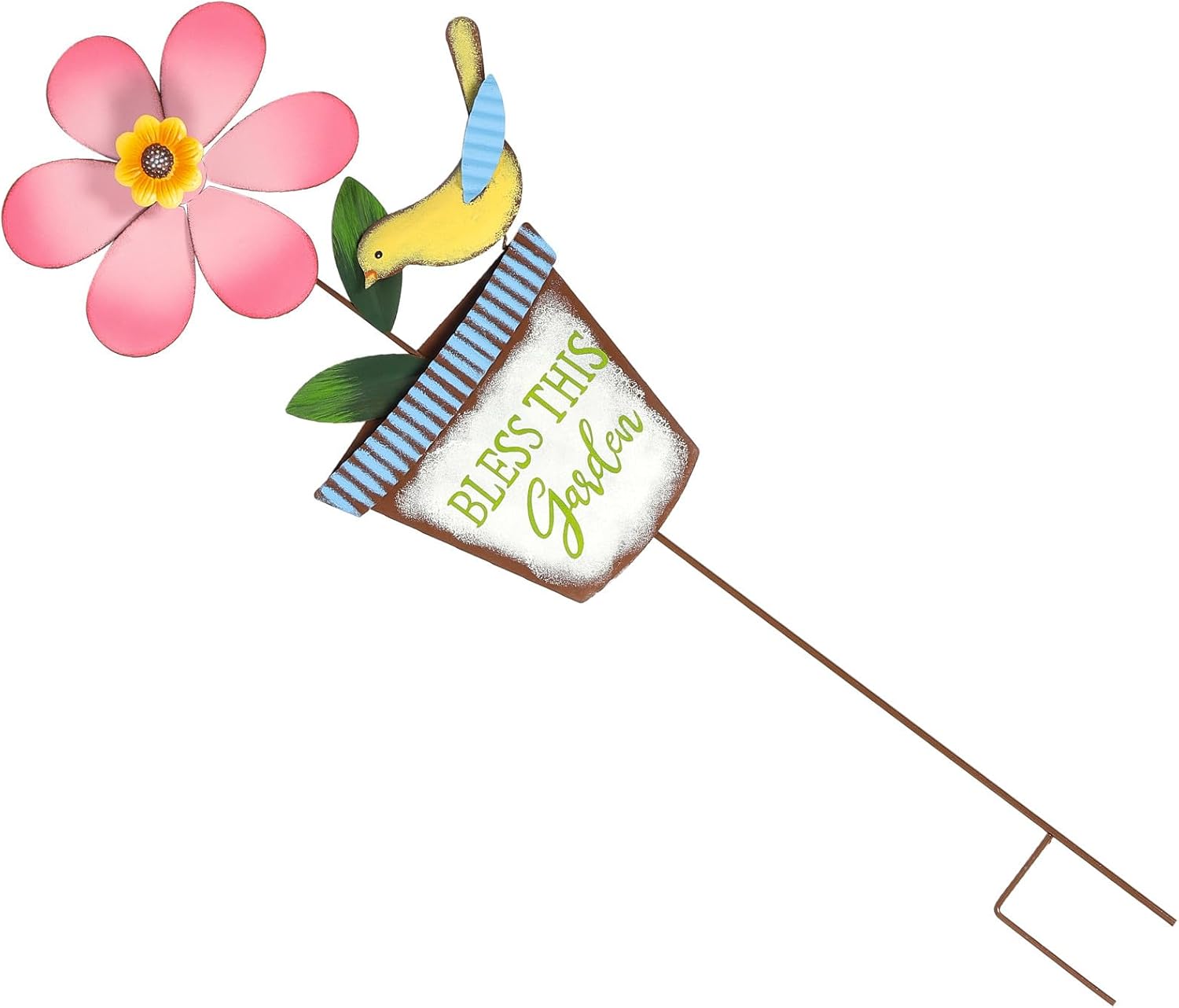 Metal Pinwheel Windmill Stake Outdoor Garden Decor White Iron Sunflower Wind Spinner for Patio Lawn Yard Sculptures
