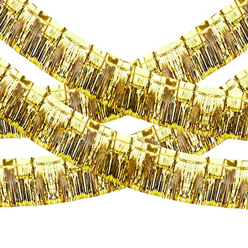 Image of 4 Pack Iridescent Float Fringe Curtains, Metallic Foil Fringe Garland Shiny Tassel Foil Float Parade Float Decorations for Trailer Car Graduation Homecoming Outdoor Indoor Party (Gold)