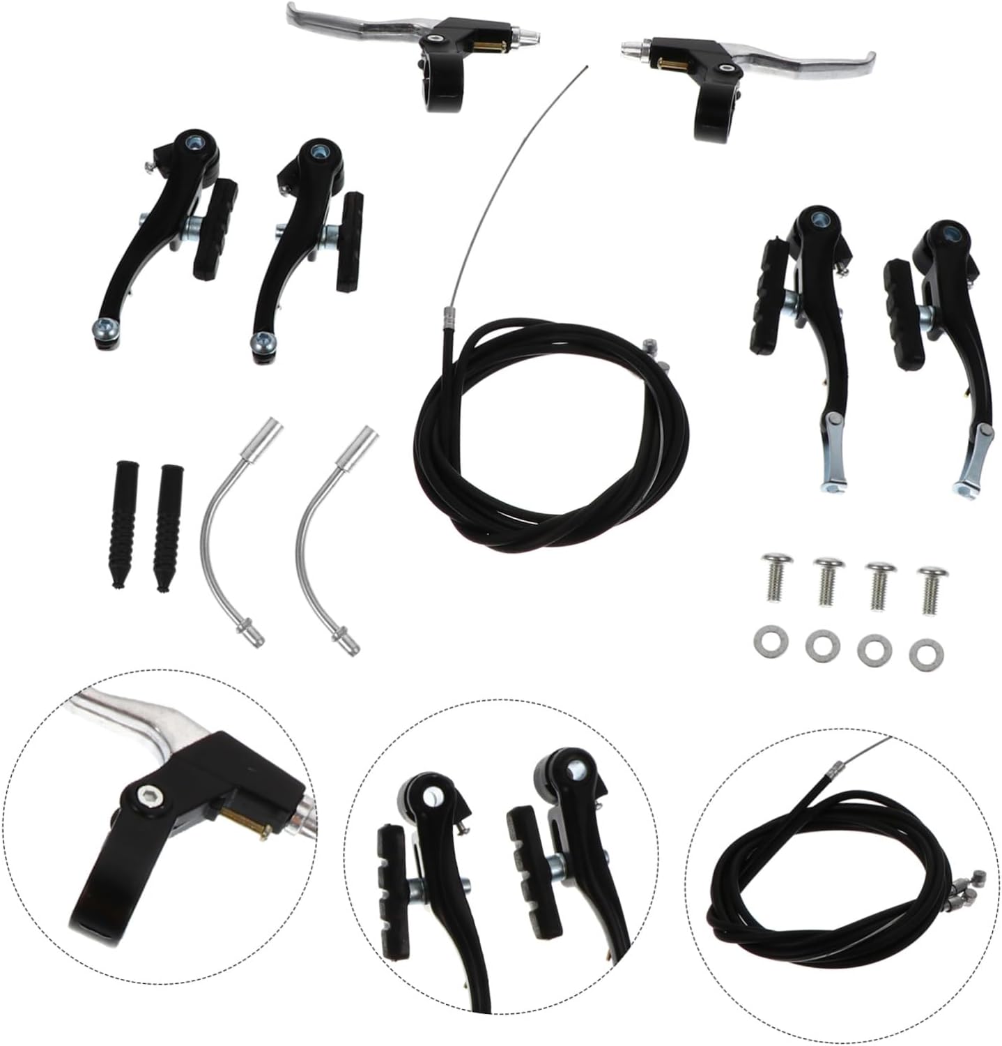 Veemoon Alloy Mountain Bike Brake Set with Aluminum V-Shape Brake Lever Universal Rim Braking System for Folding and Mountain Bikes