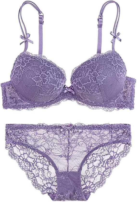 Amazon Zhengpingpai 女の子媚薬刺繍レースのブラとパンティーセットの直立花紫 の下着bralette女性プッシュアップランジェリーセットでパンティー ブラジャーの略称場所 セット 通販