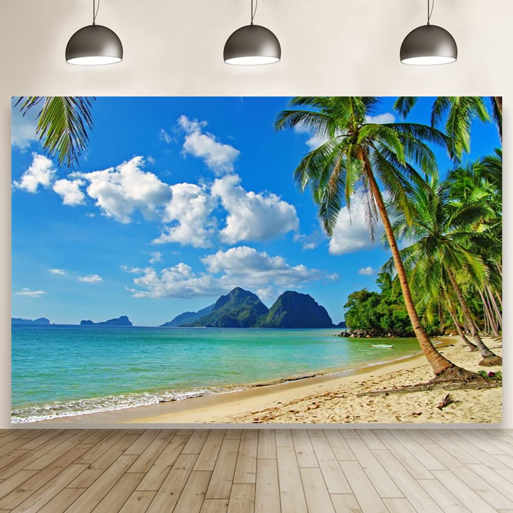 背景布【　夏G　】サンプル　ペット撮影用　ビーチ、ヤシの木、砂浜、南国、海、青空 Amazon | Qinunipoto 背景布 夏の熱帯の島 シーサイド ビーチ 写真の