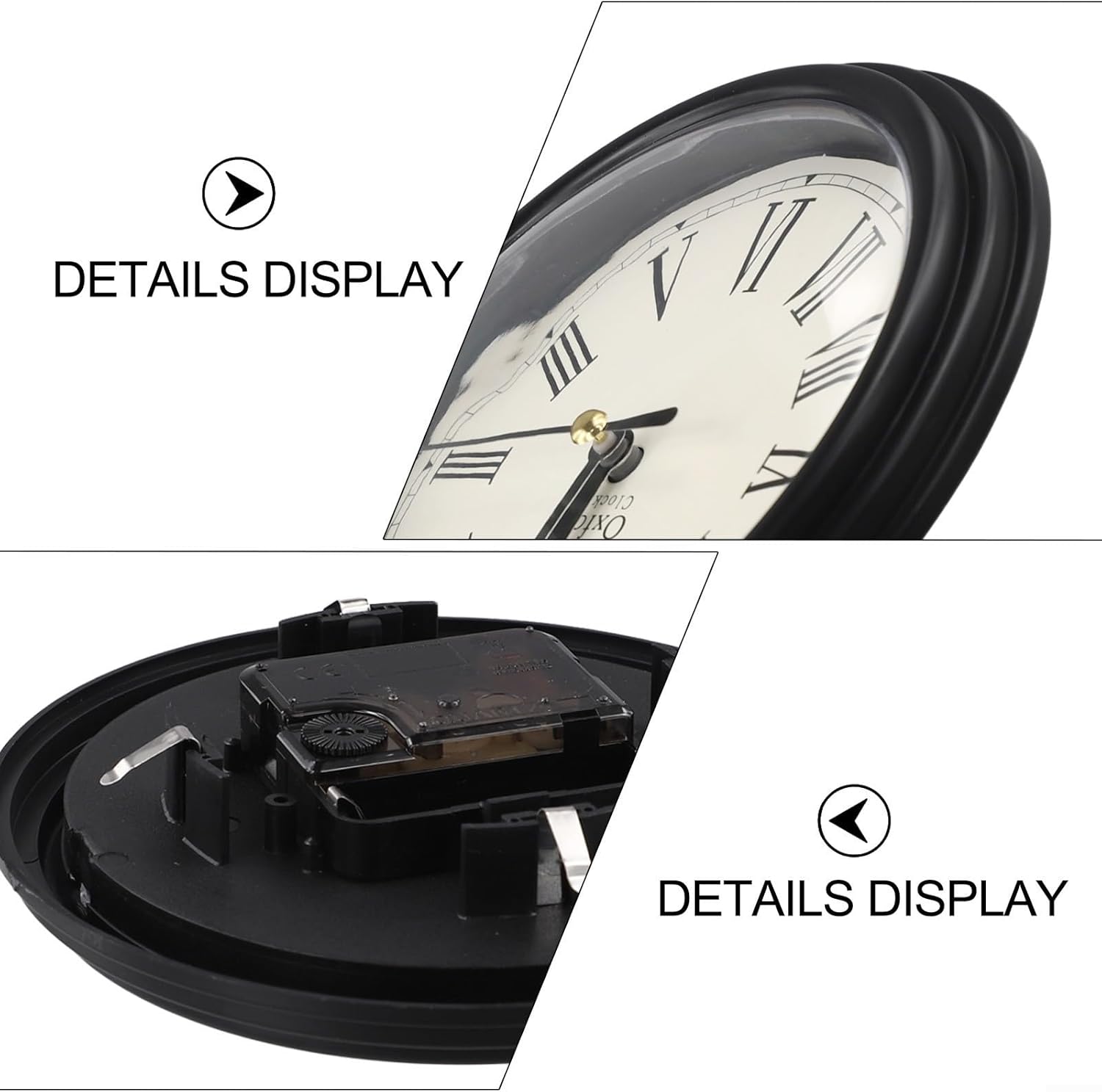 Silent Quartz Clock Insert Movement with Roman Numerals DIY Clock Projects or Replacement, 150mm Diameter, Vintage-Style White & Black Trim, Compatible with 90–115mm Mounting Hole