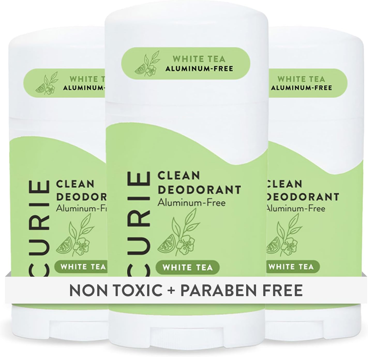 Curie Natural Deodorant for Women - White Tea - Aluminum Free, Clean, Sustainable, Vegan, Paraben Free (3pk)