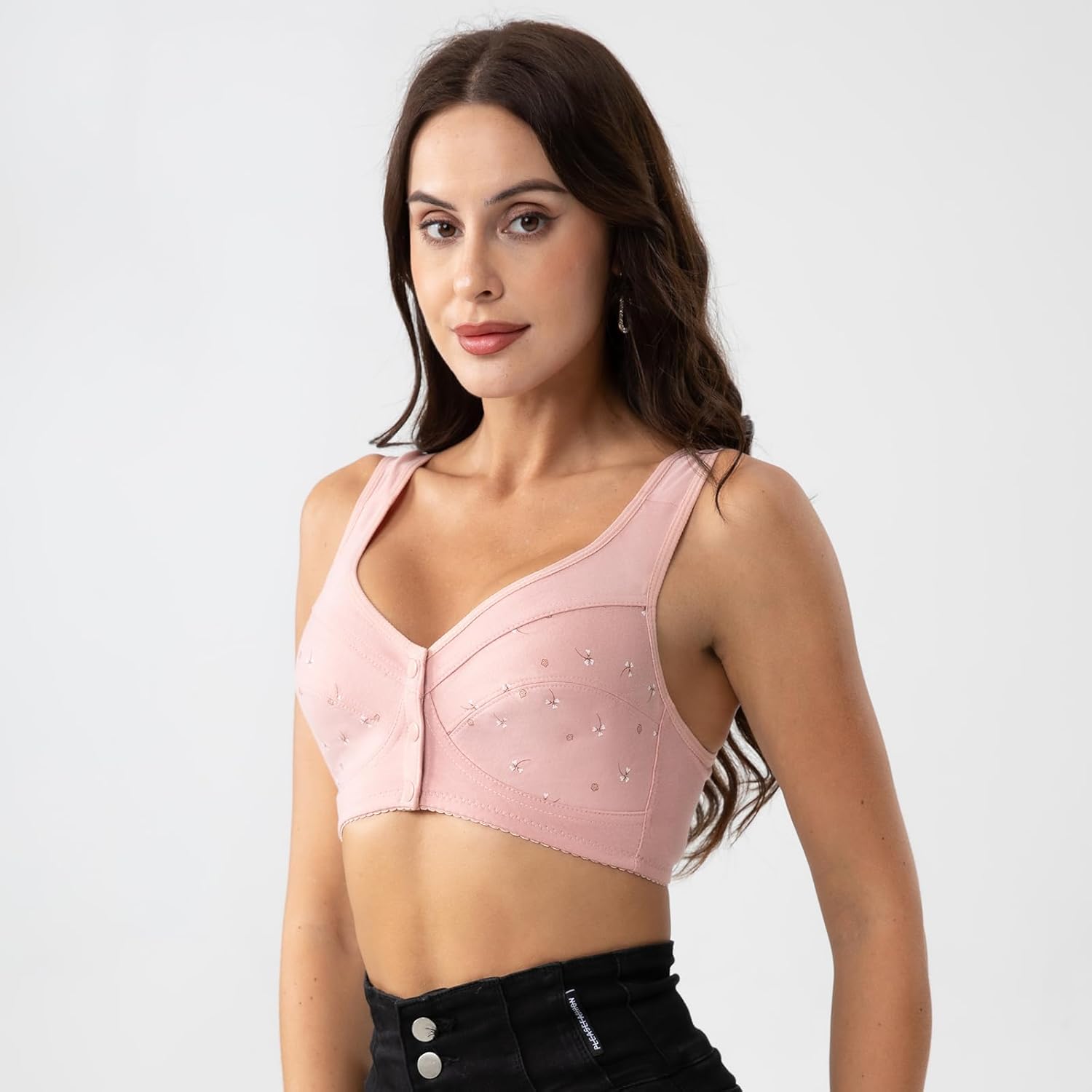 Womens Daisy Bra Front Closure Sports Bras Beauty Back Full Coverage Comfor Easy Close Bra Front Buckle Corset Pink, 36 - Image 3