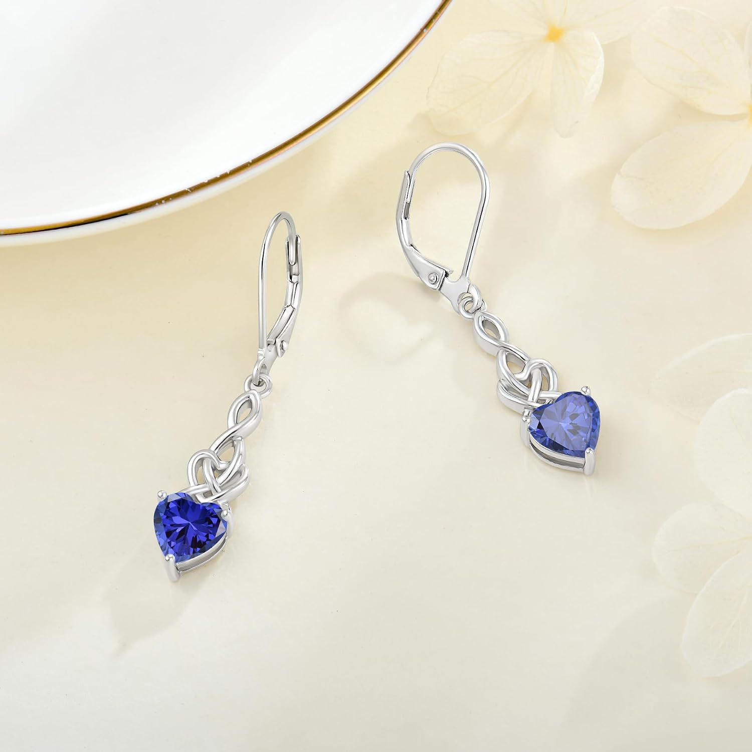 Leverback Earrings 925 Sterling Silver Cubic Zirconia Dangle Drop Earrings Infinity Twisted Heart Earrings Christmas Gift for Women Her Wife Mother