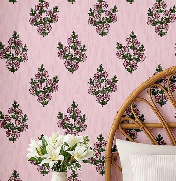 Papier peint vinyle de style asiatique imperméable et amovible au fini rose floral