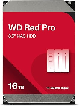Western Digital 16TB WD Red Pro NAS Internal Hard Drive HDD - 7200 RPM, SATA 6 Gb/s, CMR, 512 MB Cache, 3.5" - WD161KFGX | 7200 RPM SATA III HDD with NASware technology and RV sensors for commercial NAS, RAID systems and data storage