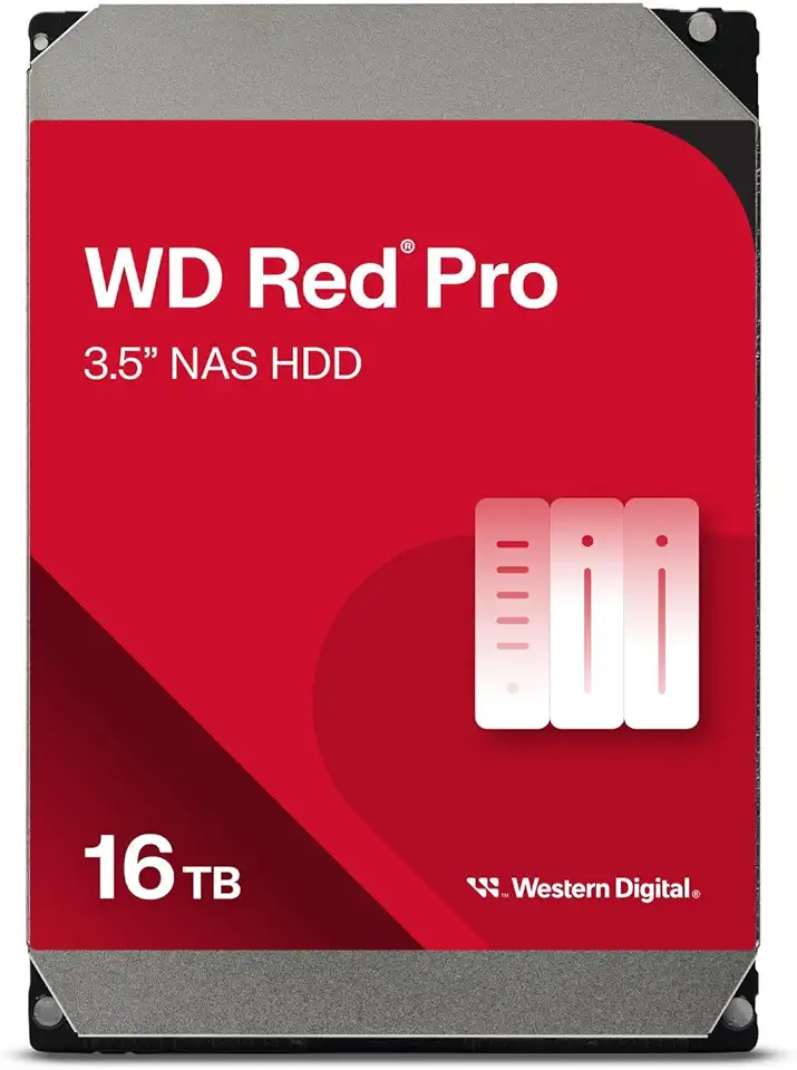 Western Digital 16TB WD Red Pro NAS Internal Hard Drive HDD - 7200 RPM, SATA 6 Gb/s, CMR, 256 MB Cache, 3.5" - WD161KFGX