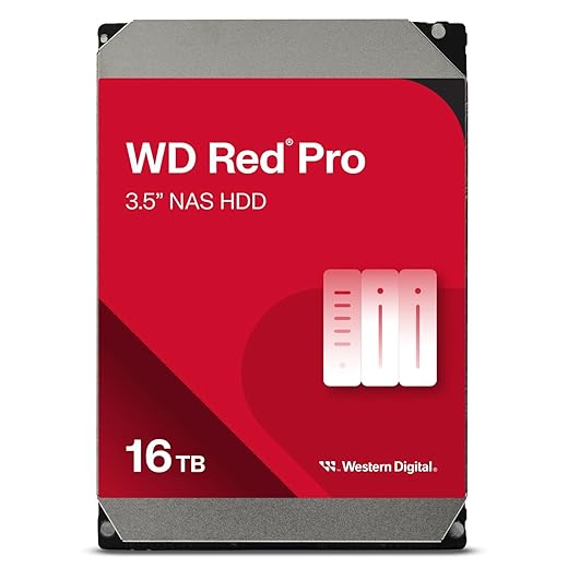 Western Digital 16TB WD Red Pro NAS Internal Hard Drive HDD - 7200 RPM, SATA 6 Gb/s, CMR, 512 MB Cache, 3.5" - WD161KFGX