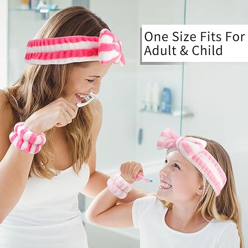 Miniatura 3 de AHONEY Juego de diadema y pulsera, lindas diademas de maquillaje para spa y cuidado de la piel, diademas para lavar la cara, diadema rosa para