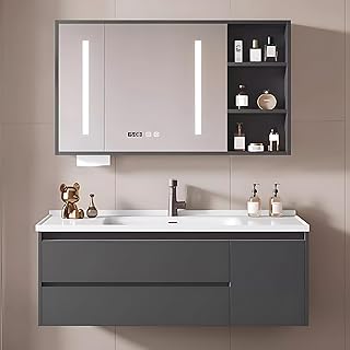 52in Bathroom Vanity with Sink - Premium Solid Wood Vanity Set with LED ...