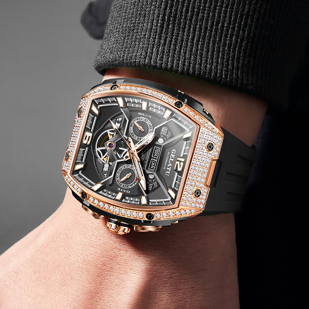 Reloj automático para hombre, diseño de esqueleto mecánico, cristal de zafiro impermeable