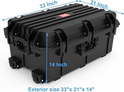 Miniatura 3 de Regetek Funda rígida impermeable, 33 x 21 x 14 pulgadas, funda para equipo con ruedasespuma personalizable, funda de rodillo de engranajes para