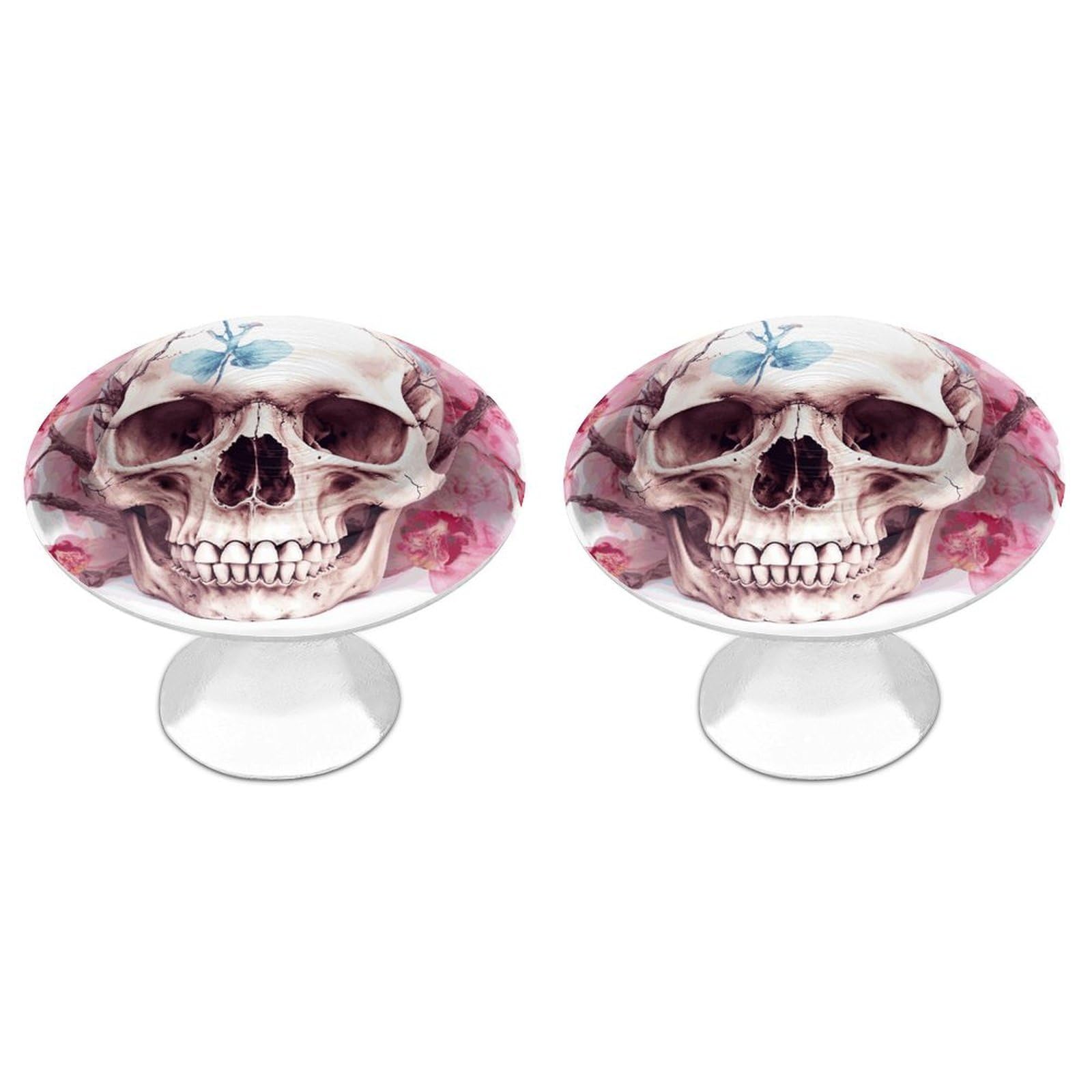 Btcowzrv Style Human Skull Pink Flowers 2 Pack Cabinet Knobs Drawer Pulls