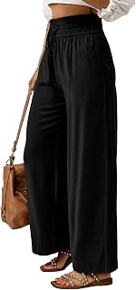 Wide Leg Pants for Women High Elastic Waist Flowy Palazzo Pants Summer Casual Loose Comfy Trousers with Pockets