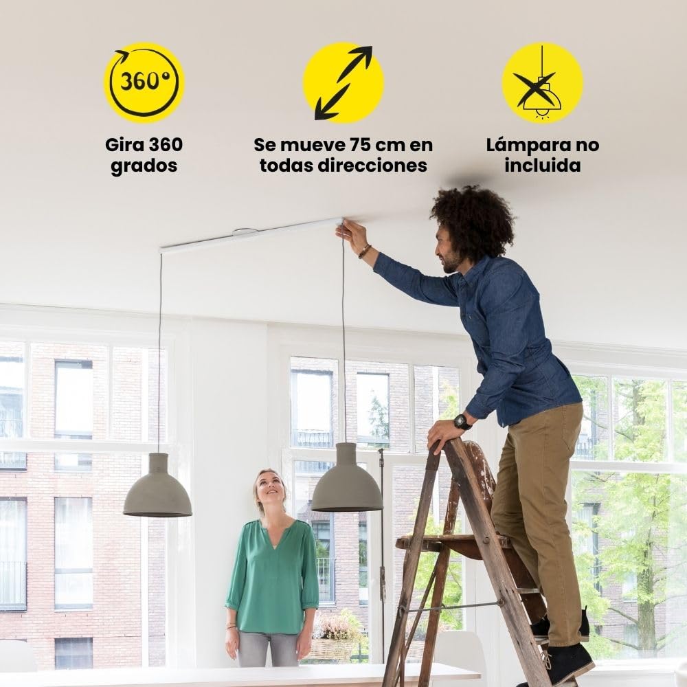 Lightswing® Twin Sistema de Suspensión para 2 Lámparas Colgantes - Blanco Mate - 90 cm - Sistema de Lámpara Ajustable - Fácil de Instalar - Soporte Lámpara Techo - Lámpara de Techo