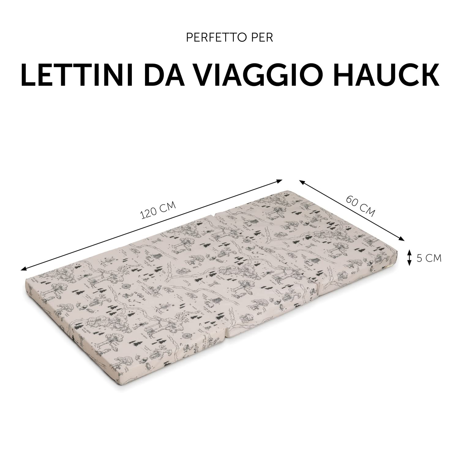 hauck Sleeper Disney Materassino da Viaggio Pieghevole 120x60x5 cm con Borsa di Trasporto Compatibile con Lettino Dream N Play Plus, Sleep N Play Go Plus, Play N Relax Center - Winnie the Pooh Beige