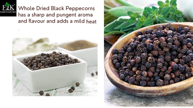 F2K Black Pepper Whole Kali Mirch 200g - The King of Spices for