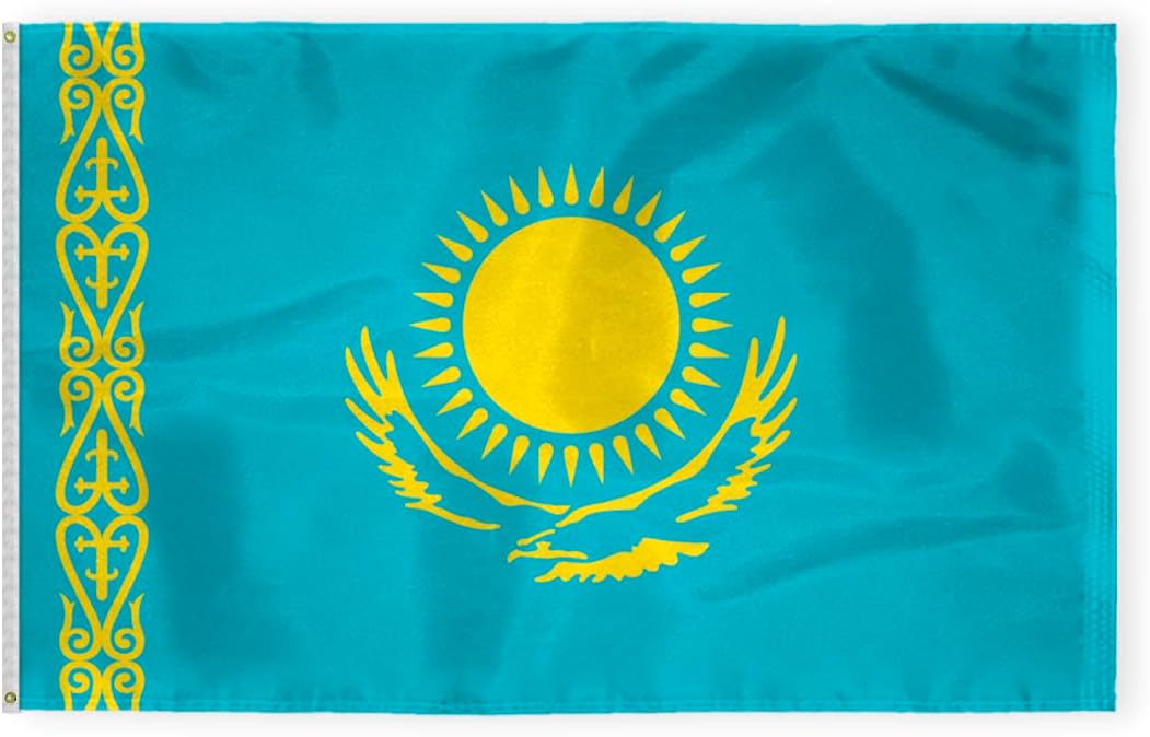 AGAS Kazakhstan Flag 2x3 ft Outdoor 200D Nylon Double Stitched Hem Rust Proof Brass Grommets Canvas Header Kazak National Flag
