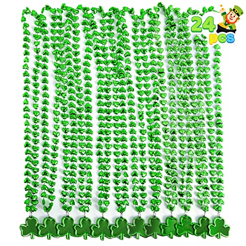JOYIN 24 Pcs St Patricks Shamrock Necklaces, Green Clover-Shaped Bead Necklace with Pendant for St. Patrick's Day Party Supplies Dressing-up Accessories Party Favors, Irish Leprechaun Plastic Jewelry