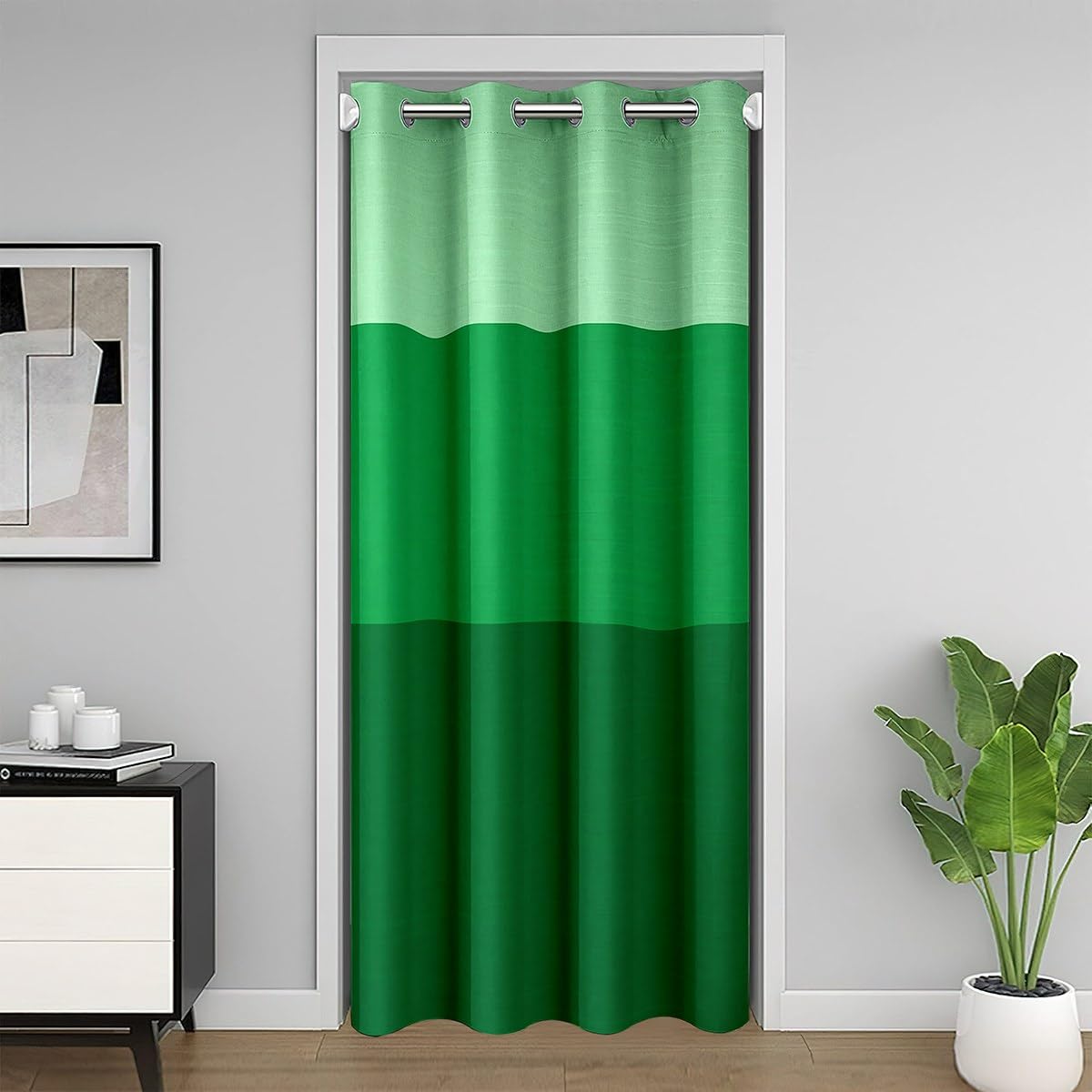 Stripes Ombre Green Door Curtain for Doorway Privacy 132x203cm Geometric Closet Door Cover Curtain for Living Modern Striped Art 30%-50% Room Darkening Blackout Curtain Abstract Bedroom