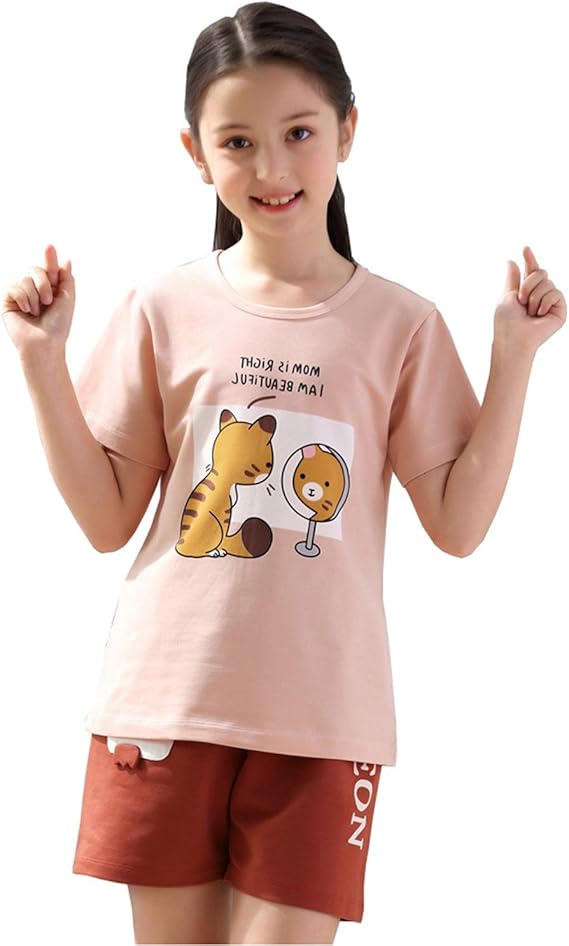 Amazon キッズパジャマ 女の子 半袖 綿100 夏用 ルームウェア 上下セット ラウンドネック かわいい 快適 柔らかい 通気性 部屋着 寝間着 子供服 パジャマ 通販