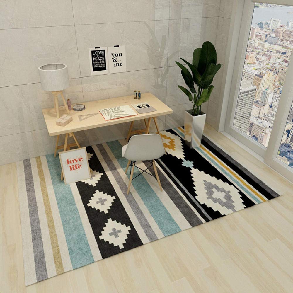 Tapis salon géométrique 160x230 grand tapis canapé noir gris cyan clair