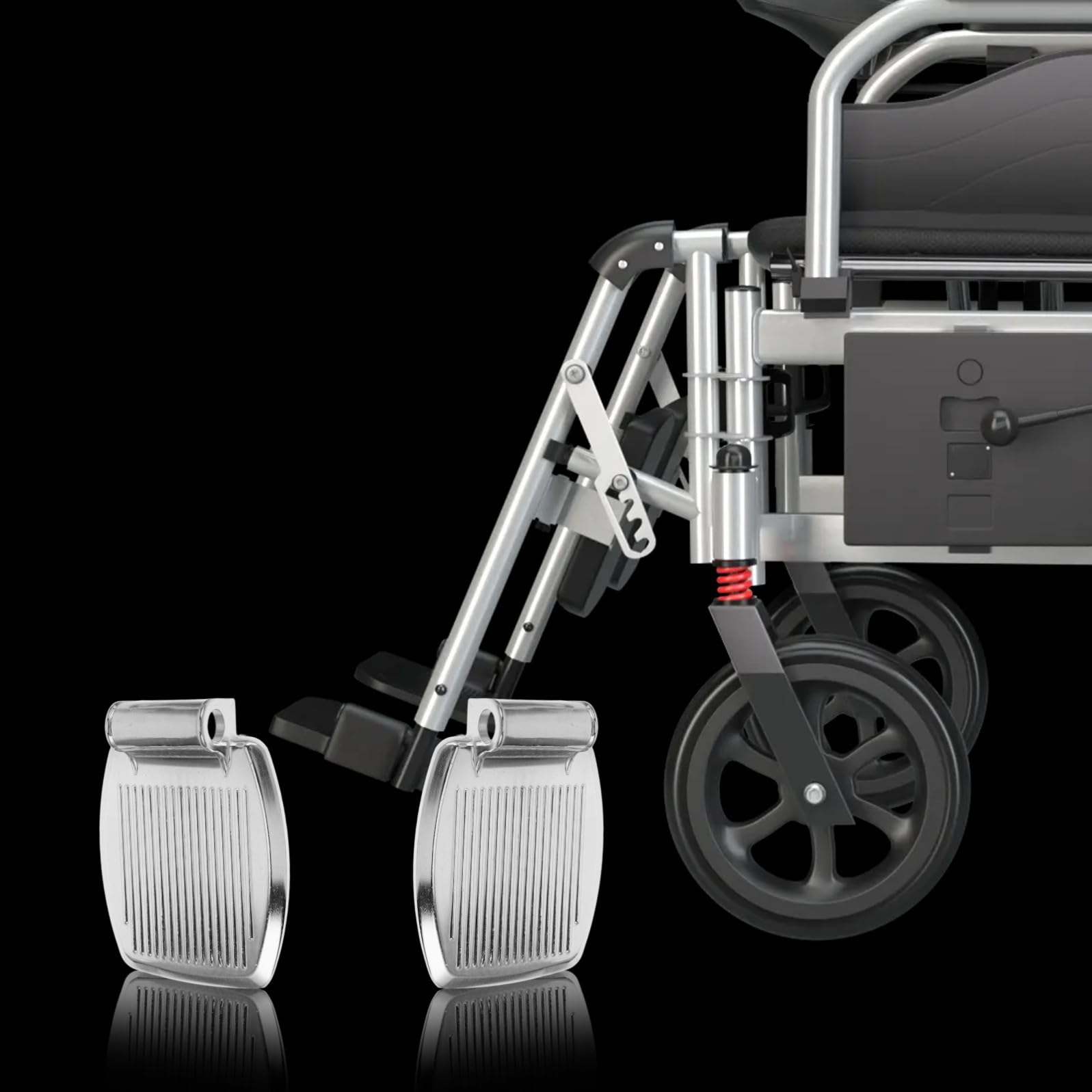 Poggiapiedi Stabilelluminio e Lega in Rotelle per Sedia Argento Pedana da Supporto Leggero Aforo 19mm, Accessorio Scooter e Deambulatori Anziani