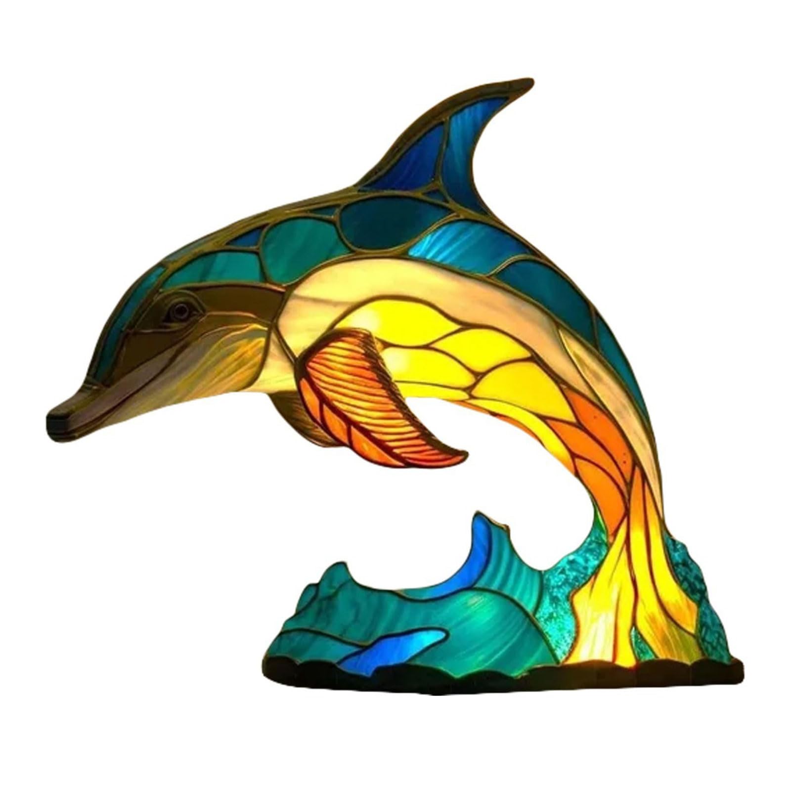 Mnaocz Animal Table Lamp Series, Animal Stained Table Lamp, Resin Wolf Horse Elephant Dragon Dolphin Owl Chicken Bedside Lamp Night Light, Retro Desk Lamp Bedroom and Living Room Decoration(#3)