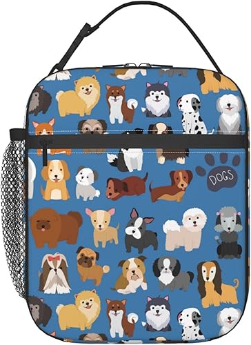 Bolsa de almuerzo con diseño de perros y cachorros, con aislamiento, para la escuela, trabajo, picnic, viajes