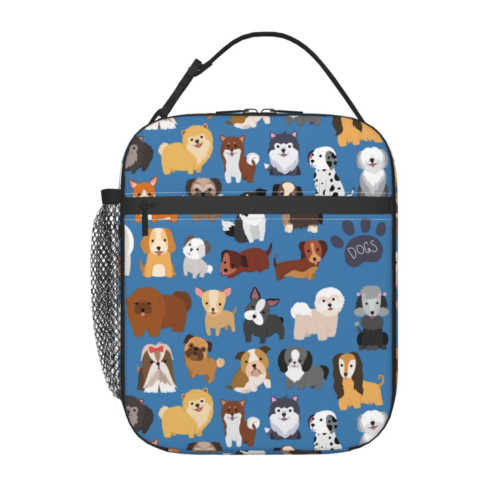 Oplp Blue Cute Dogs Lunch Bag Puppy Set Lunch Box Insulated Meal Bag Food Container for School Work Picnic Travel