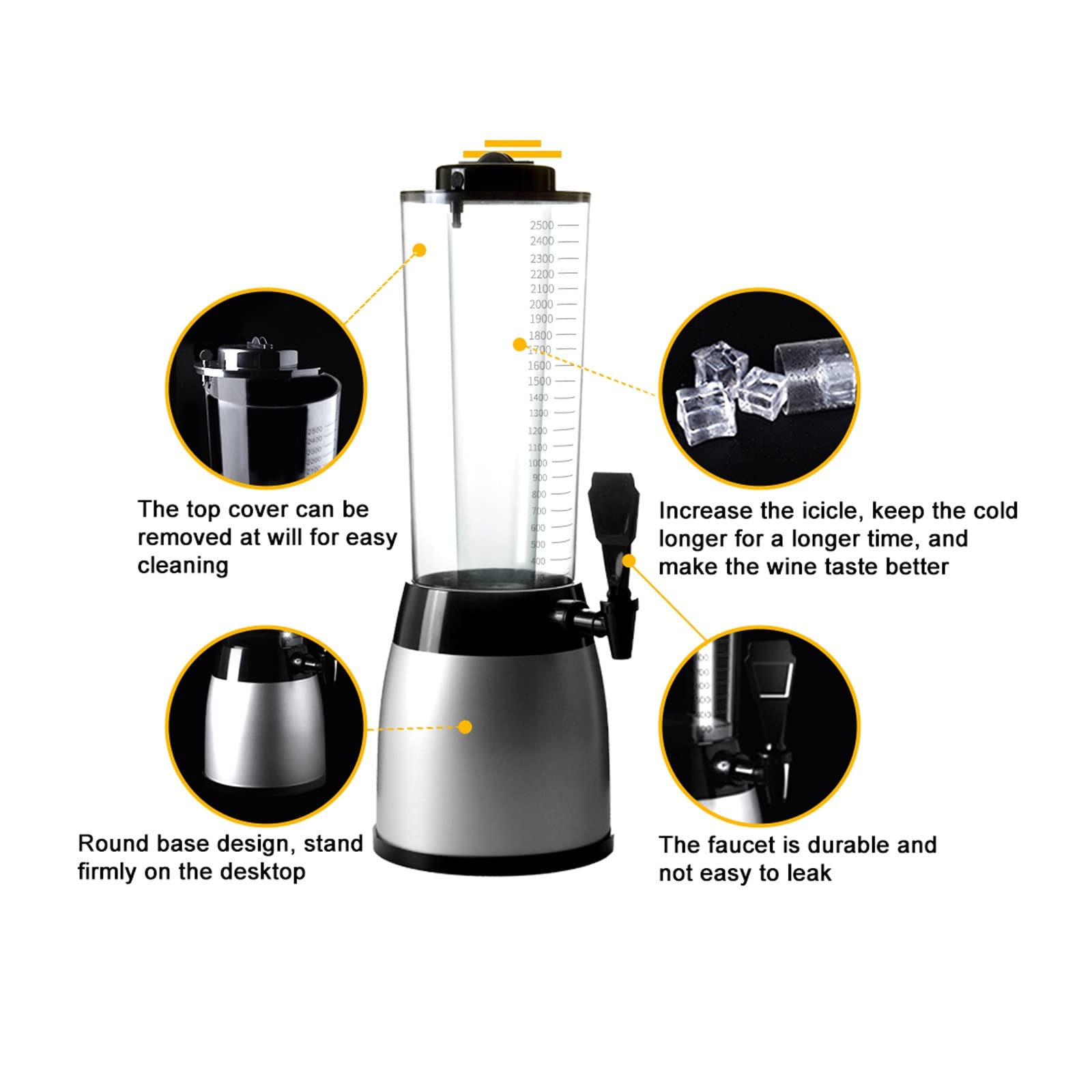 Torre de cerveza Bebidas del dispensador de Torre Dispensador de cerveza de 2,5 l, gran capacidad, barril de cerveza comercial, máquina de cerveza de barril con grifo, dispensador de bebidas for el ho