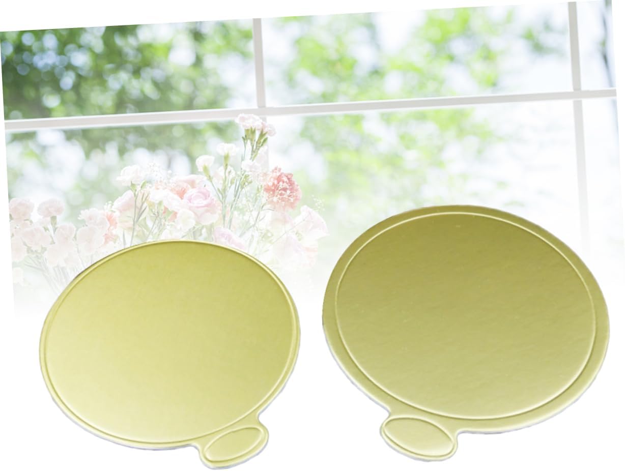 Ciieeo 100pcs Golden Round Cake Board Bases Disposable Cardboard Mousse Dessert Plates for Single Portions Recyclable and Easy to Handle