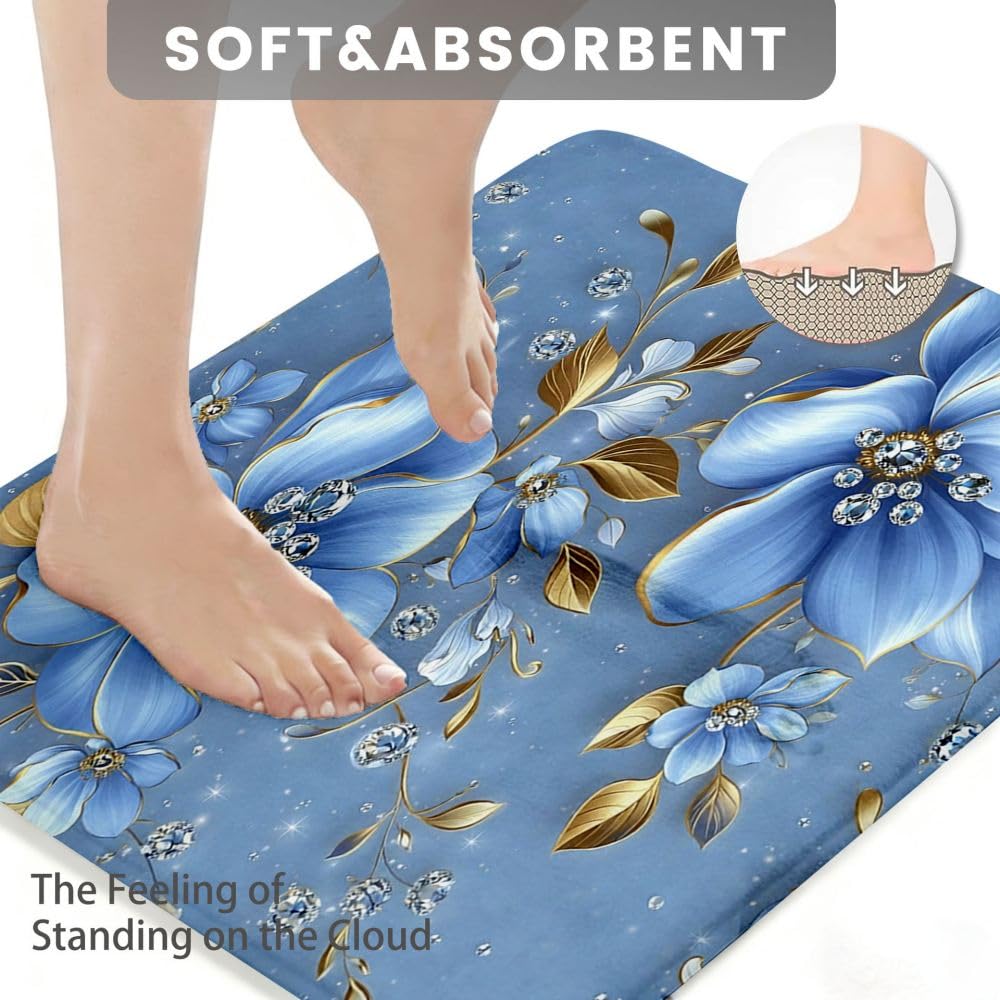 Générique Tapis Couloir,Tapis De Cuisine Antidérapant, Lavable, À Motif Floral, Dos en Caoutchouc Doux Et Pelucheux, Tapis De Sécurité Antidérapant pour La Cuisine, Bleu Multicolore, 100 X 200 cm