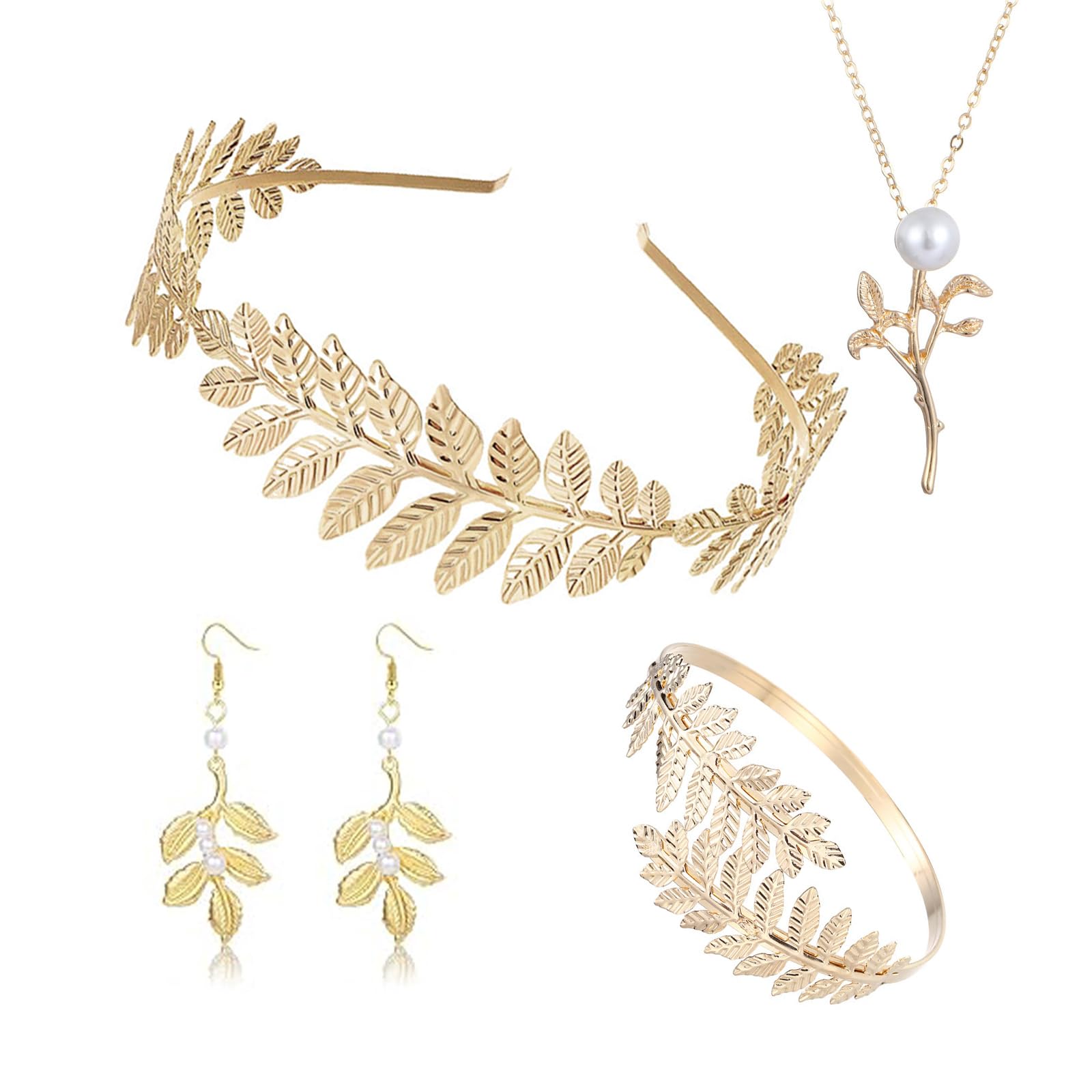 AYNKH Greek Goddess Women's Costume Accessory Set – Includes Gold Headband, Earrings, Bracelet and Necklace – Perfect for Costume Greek Goddess Woman Cleopatra Accessories Egyptian Costume Girl