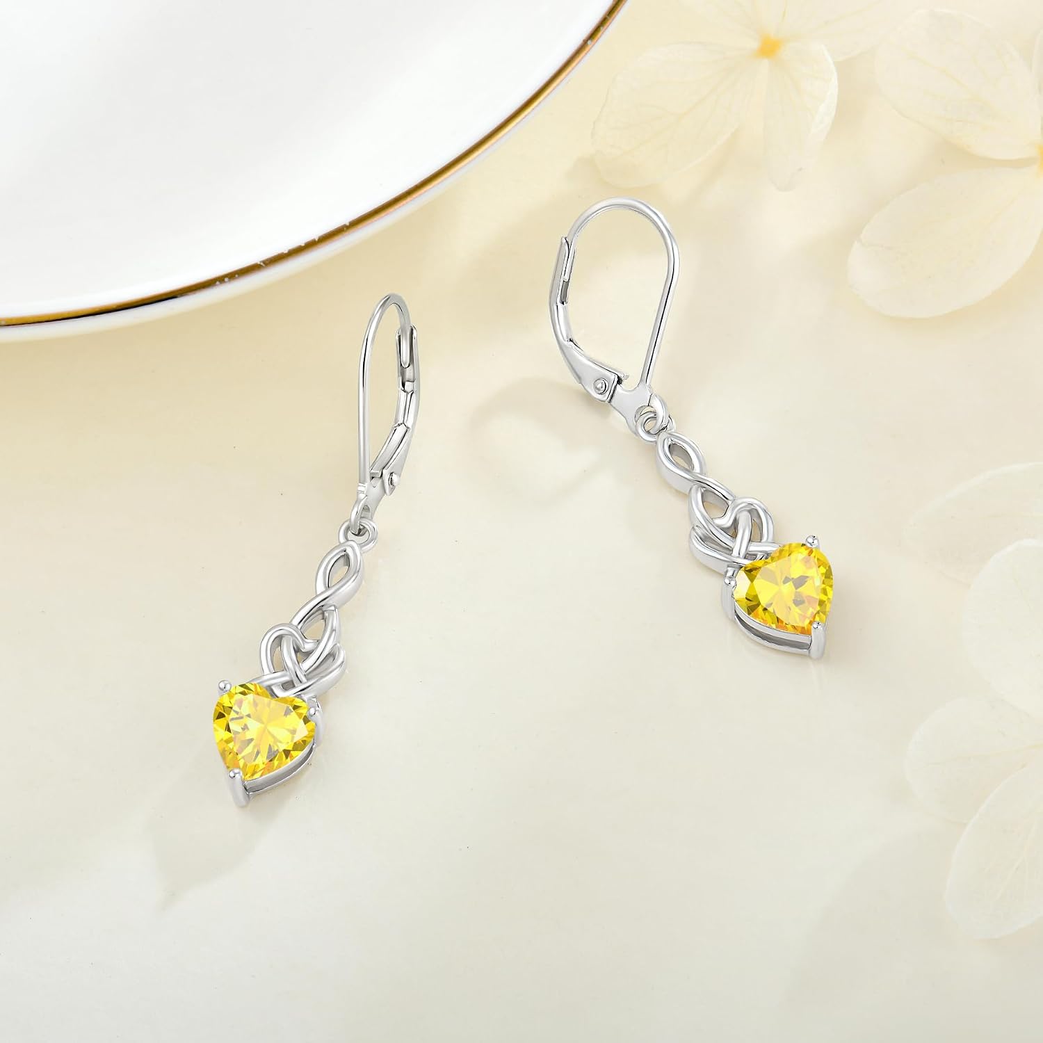 Leverback Earrings 925 Sterling Silver Cubic Zirconia Dangle Drop Earrings Infinity Twisted Heart Earrings Christmas Gift for Women Her Wife Mother