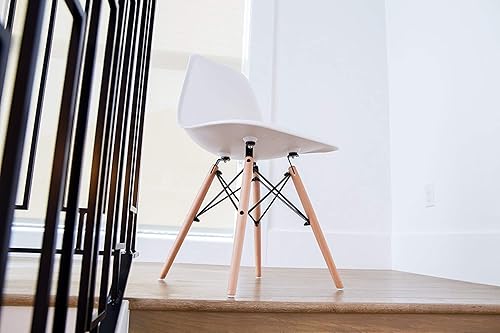 Miniatura 9 de UrbanMod Juego de 4 sillas de comedor de estilo moderno de mediados de siglo, cómodas y fáciles de limpiar, minimalistas, asiento blanco con patas