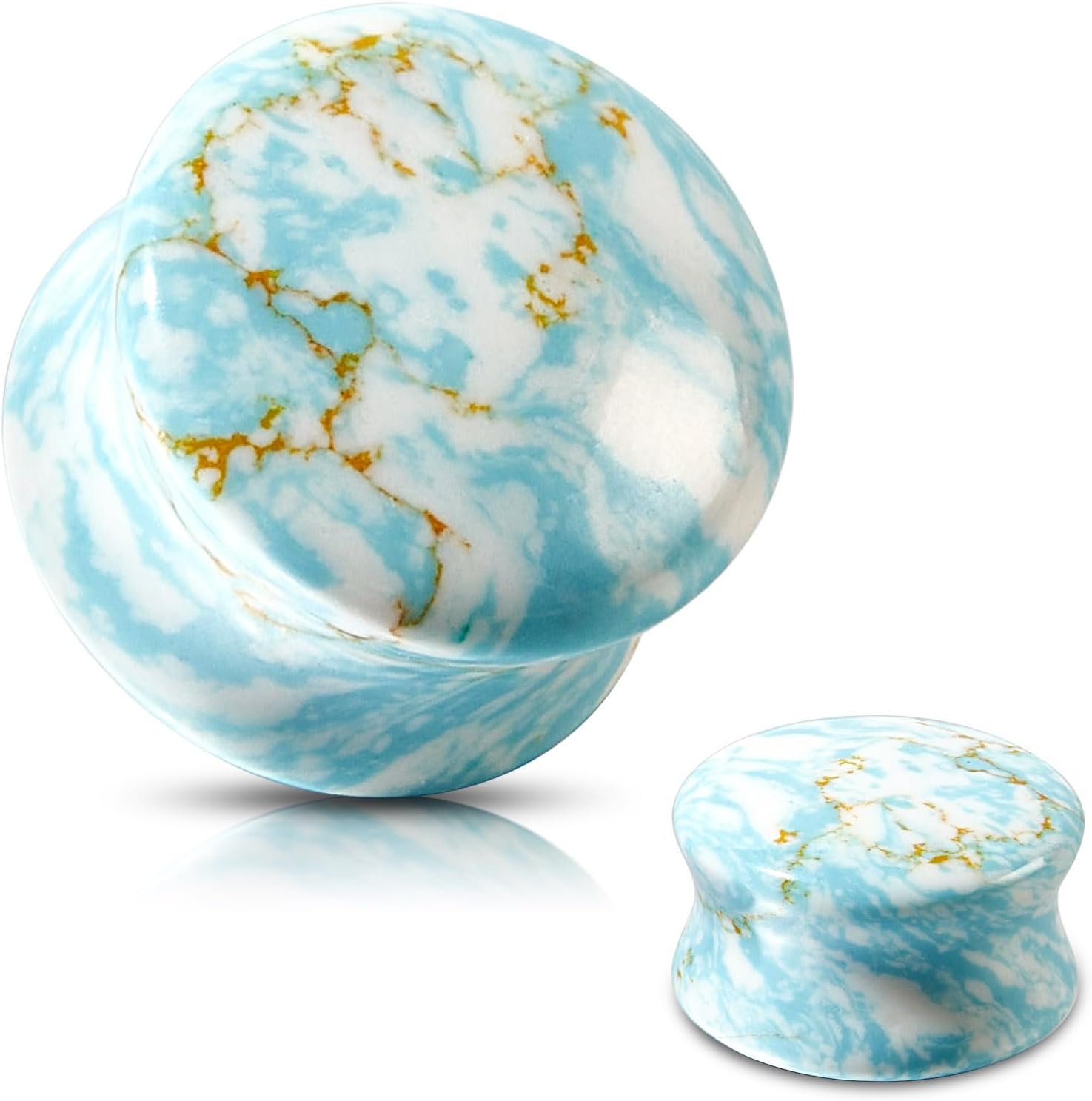 Qmcandy 2PCS Stone Ear Gauges Plugs Saddle Opalite Amethyst