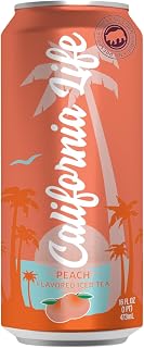 California Life Iced Tea – Peach – 12 Pack – 16oz Cans – No Corn Syrup – Natural Cane Sugar – No Preservatives – Refreshing Fruit Tea – Made in California
