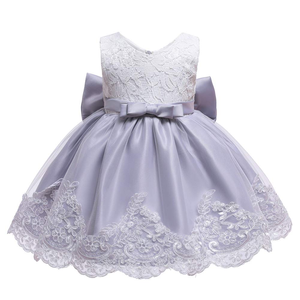 Baby Kids Girl‘s Dress Toddler Birthday Cute Big Bowknot Christening Dress 0-10 Years (19-24 Months, White+Silver Grey)