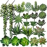 Winlyn 21 Pcs Assorted Artificial Succulents Plants Unpotted Small Green String of Pearls Cacti Aloe...