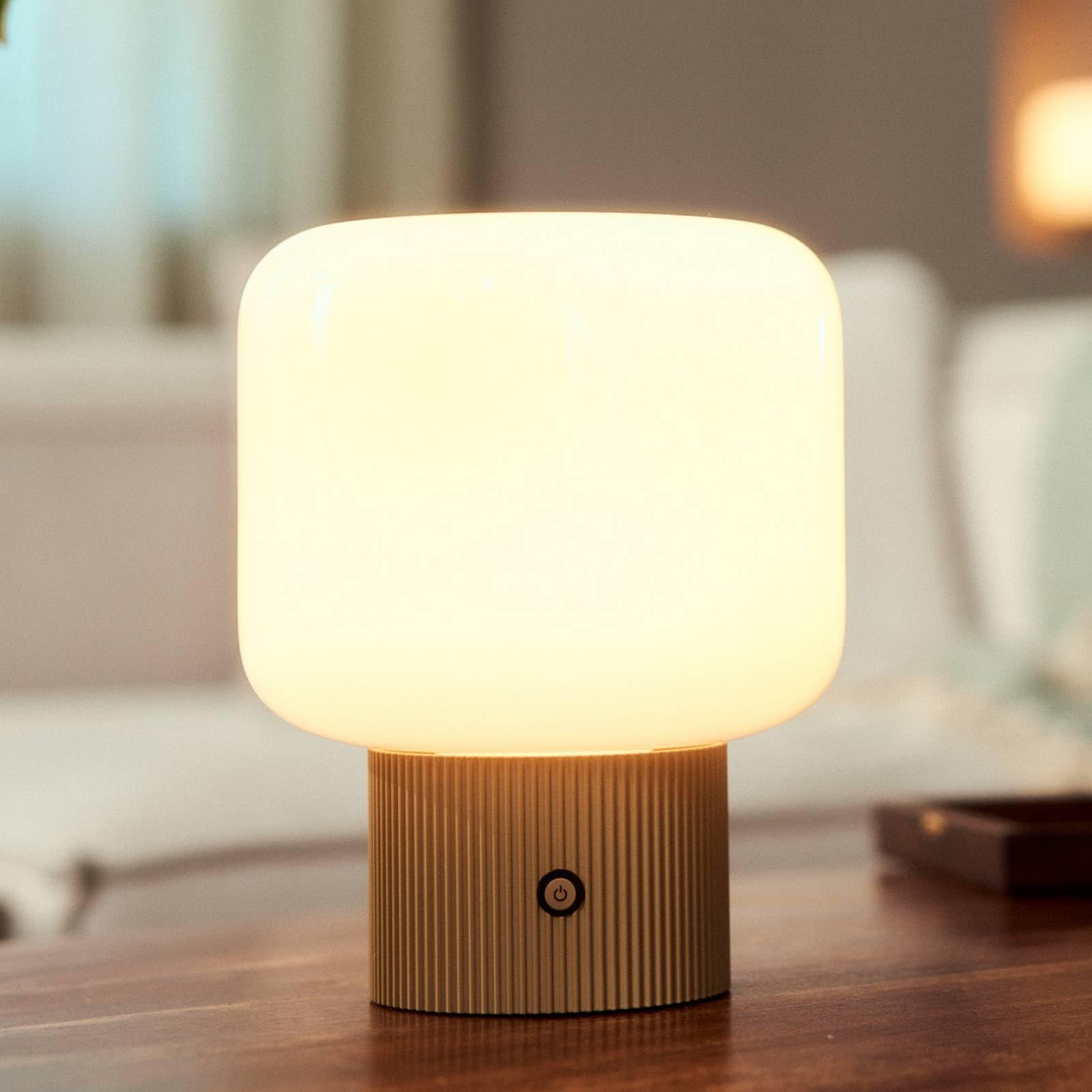 Lucande Dimmbare LED Akku Tischlampe kabellos, wiederaufladbare tragbare Tischleuchte IP20 Lichtfarbe einstellbar Nachttischlampe Akkutischlampe