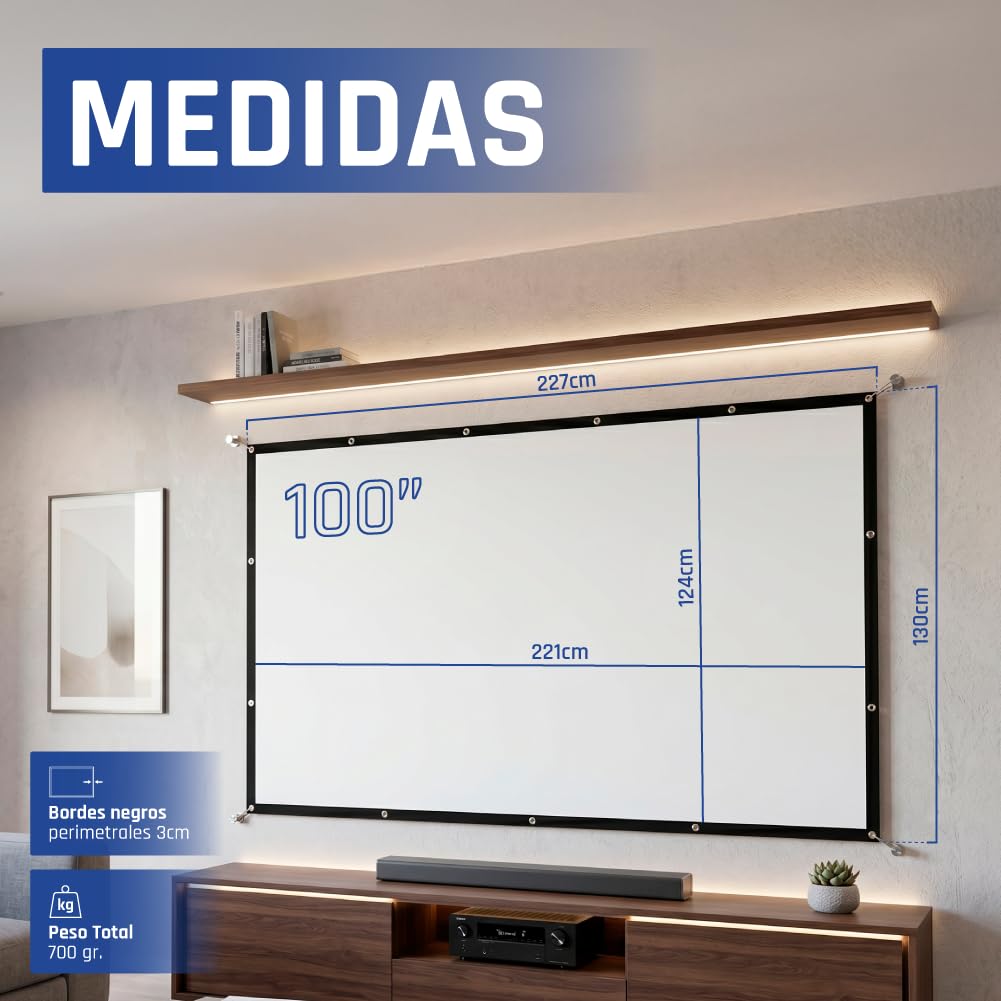 iggual - Pack Proyector Portátil Full HD 1080 p, (Android 14, WiFi, Bluetooth, HDMI) + Pantalla Proyección 100" Pulgadas, (Tela Plegable, Antiarrugas), Usos: Cine en Casa, Streaming, Gaming,