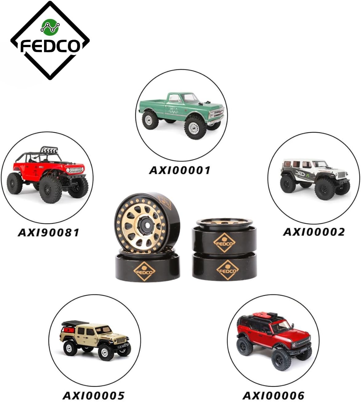 SCX24 Wheels 1.0 Brass Beadlock Wheels 2 MM Negative Offset 51g Brass Rims for Axial SCX24 Gladiator Deadbolt C10 JLU Bronco AX24 Upgrades 1/24 RC Crawler