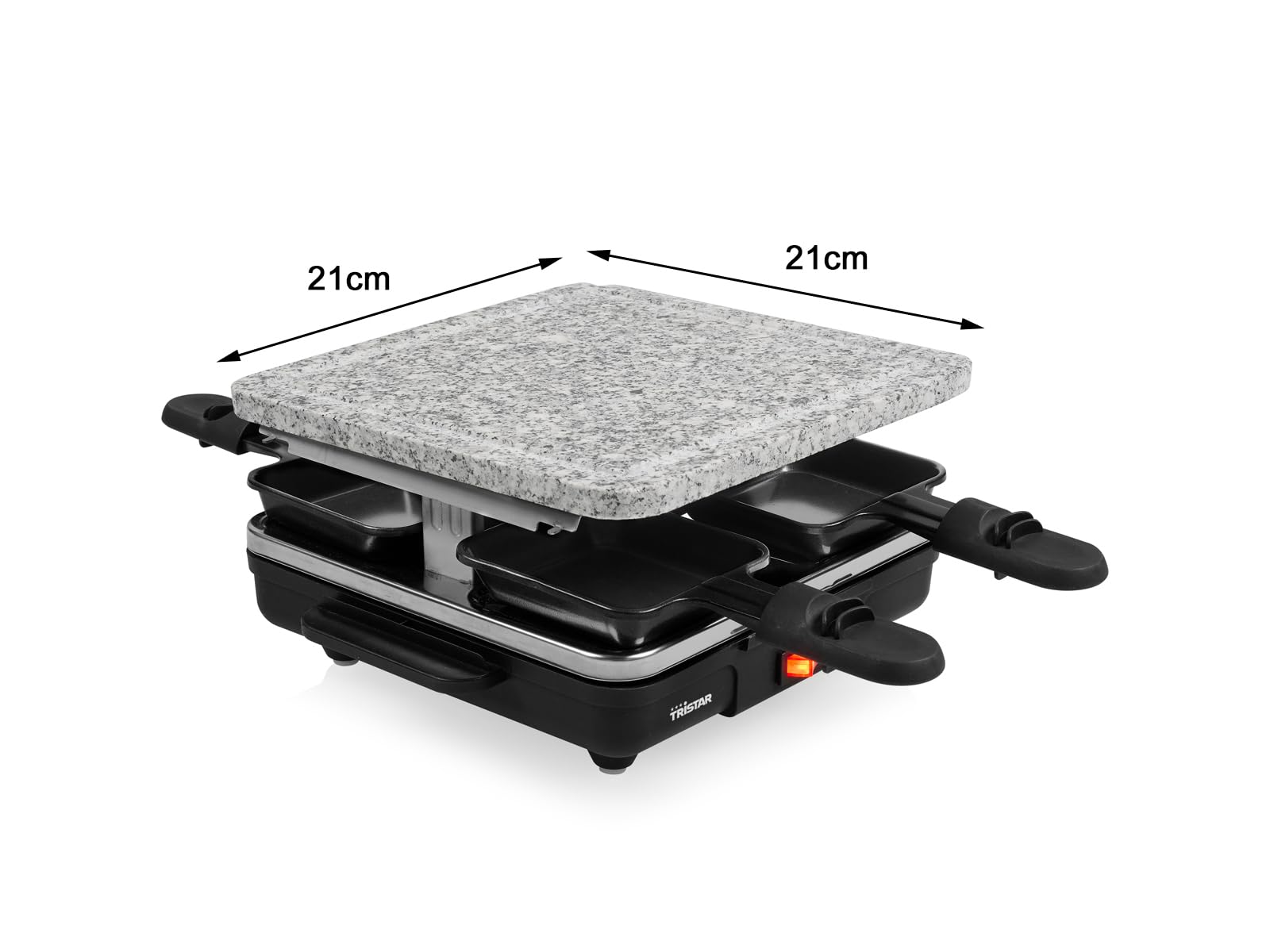 Raclette con placa de piedra, 21 x 21 cm, para 4 personas, 600 W